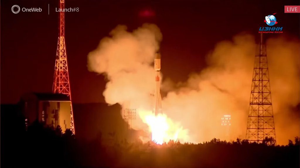The Soyuz rocket lifts-off from Vostochny carrying 36 OneWeb satellites
